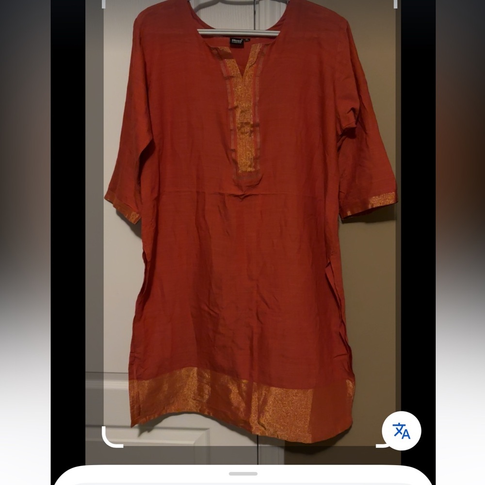 Women’s Orange Tunic Dress with Gold Trim - Chintan Size XL - Picture 4 of 4
